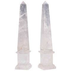 Pair of Carved Rock Crystal Quartz Obelisks