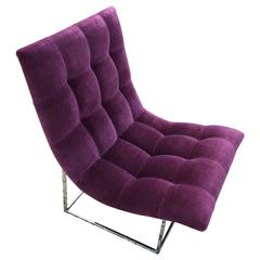 Milo Baughman Scoop Chair in Aubergine Velvet