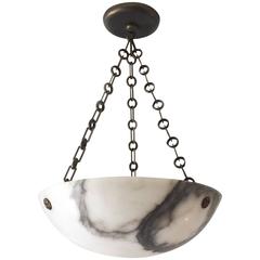 Alabaster Chandelier with Bronze Medallions, circa 1940