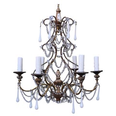 Six-Light White Opaline Chandelier, circa 1900