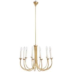 Italian Brass Gilt 1950s Twelve-Light Chandelier