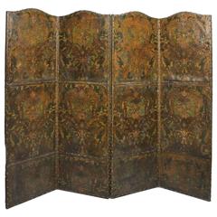 Dutch Four-Panel Embossed Leather Screen