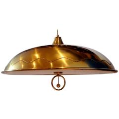 1950s Rare Large Brass Pendant Lamp with Diffuser Atomic Age