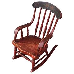 19th Century Original Red Paint Decorated Child's Rocking Chair