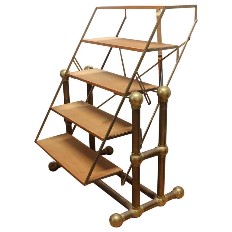 Antique Country Store Baker's Brass and Wood Shelves/Table For Sale at