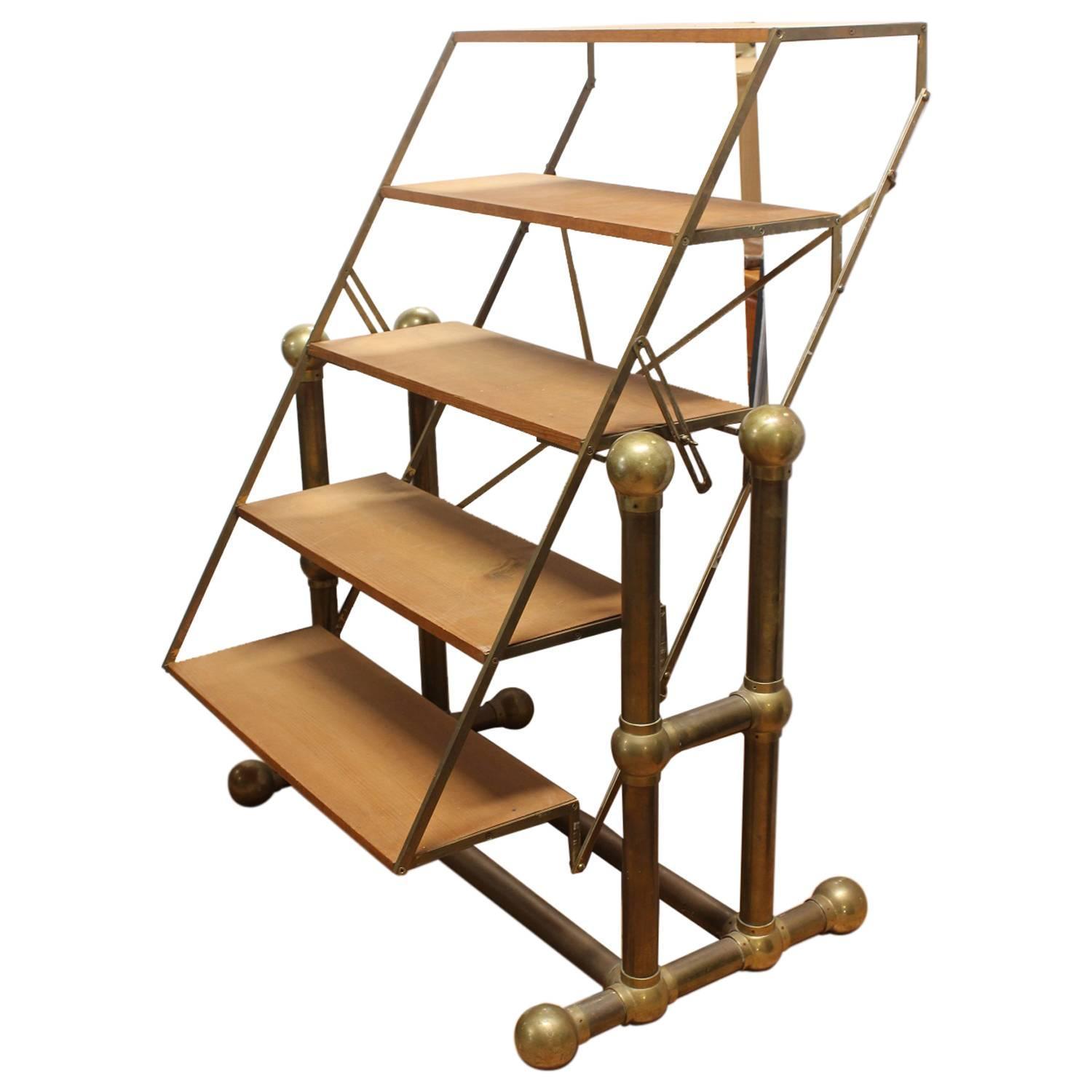 Antique Country Store Baker's Brass and Wood Shelves/Table For Sale at