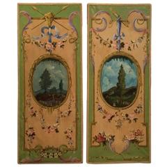 Vintage Pair of Romantic Louis XVI Style Painted Panels