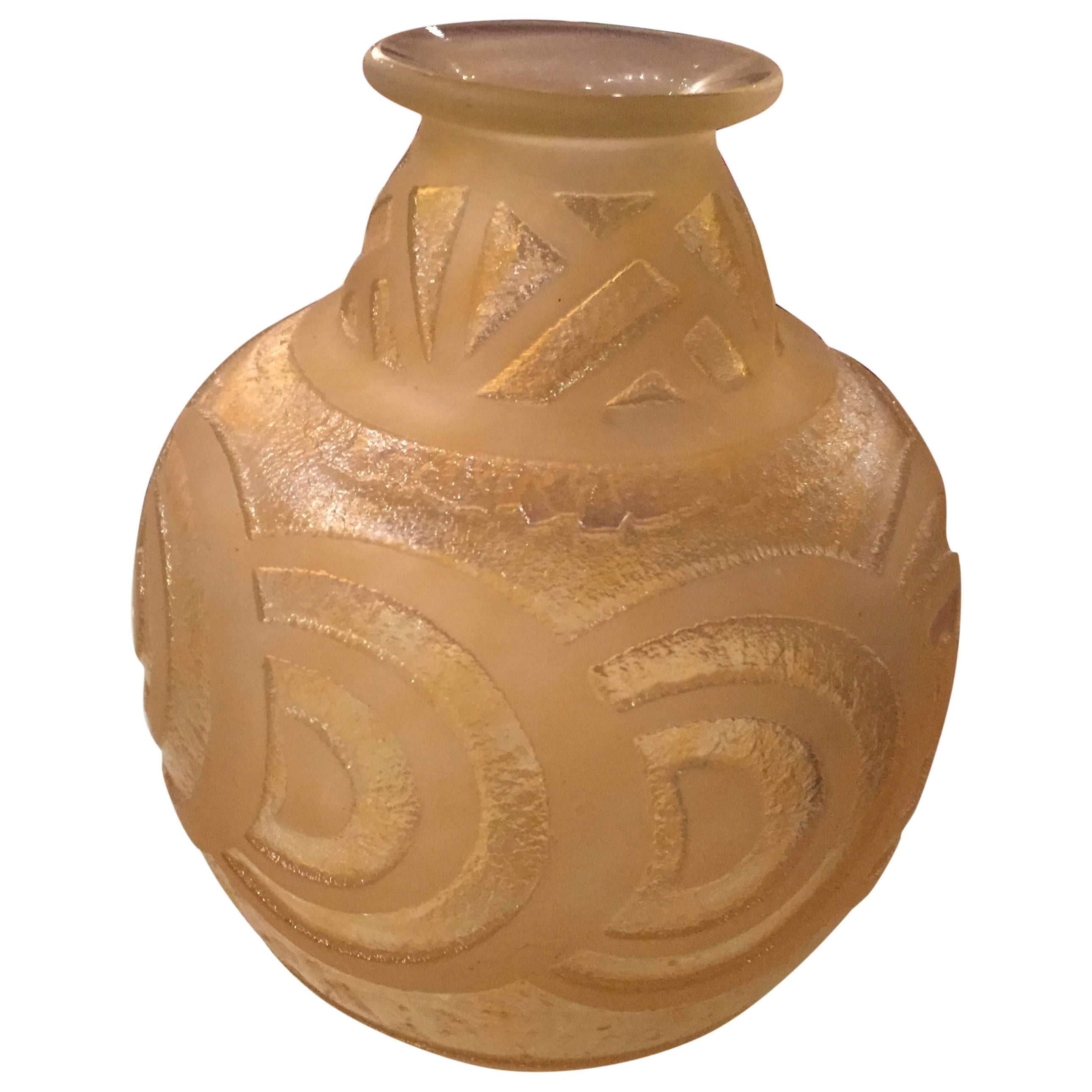 Daum Modernist Circles French Art Deco Deep and Thick Acid-Etched Glass