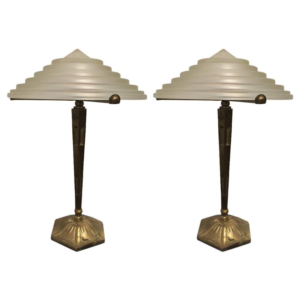 Pair of Signed G. Leleu French Art Deco Table Lamps
