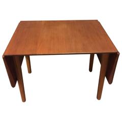 Teak and Oak Drop-Leaf Side Table by Hans J Wegner for Johannes Hansen