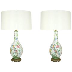 Pair of Vintage Italian Porcelain Peacock Lamps by Marbro