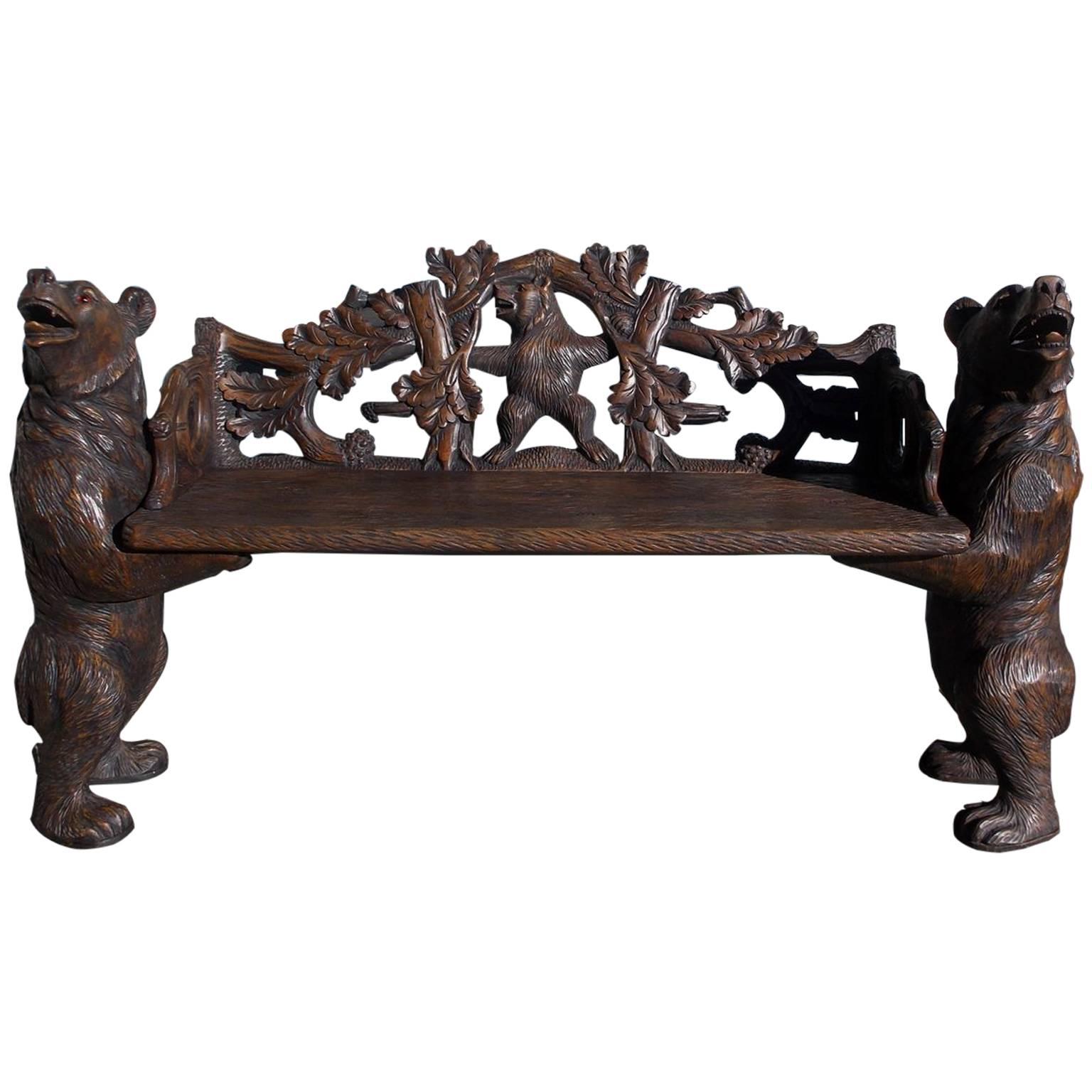 Switzerland Black Forest Carved Bear Bench, Circa 1900