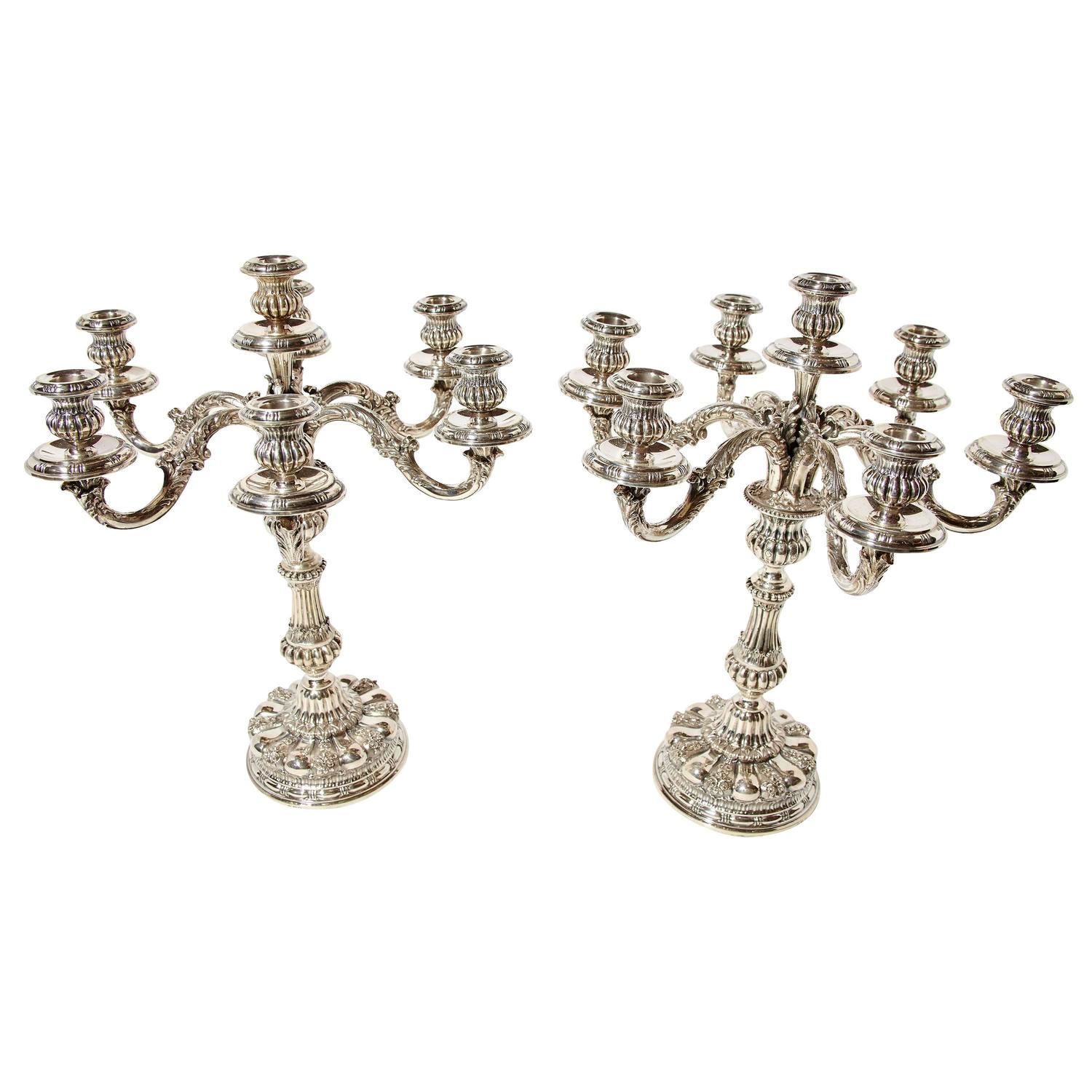 Magnificent Pair of 800 Silver Italian Candelabras For Sale at 1stdibs