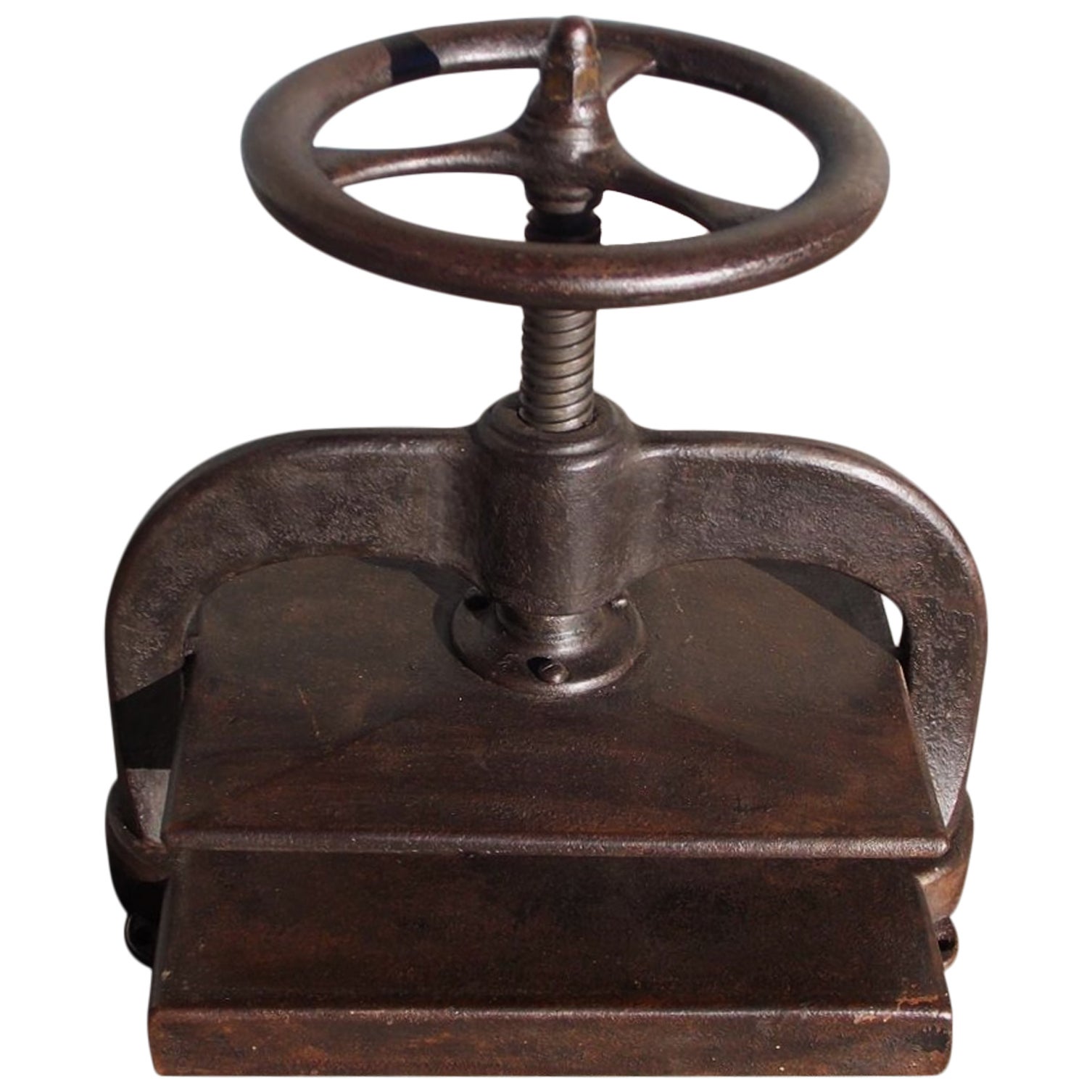 1880s Industrial Cast Iron Book Press with Brass End Details For Sale