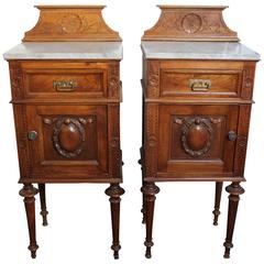 19th Century Pair of French Night Tables with Marble Tops