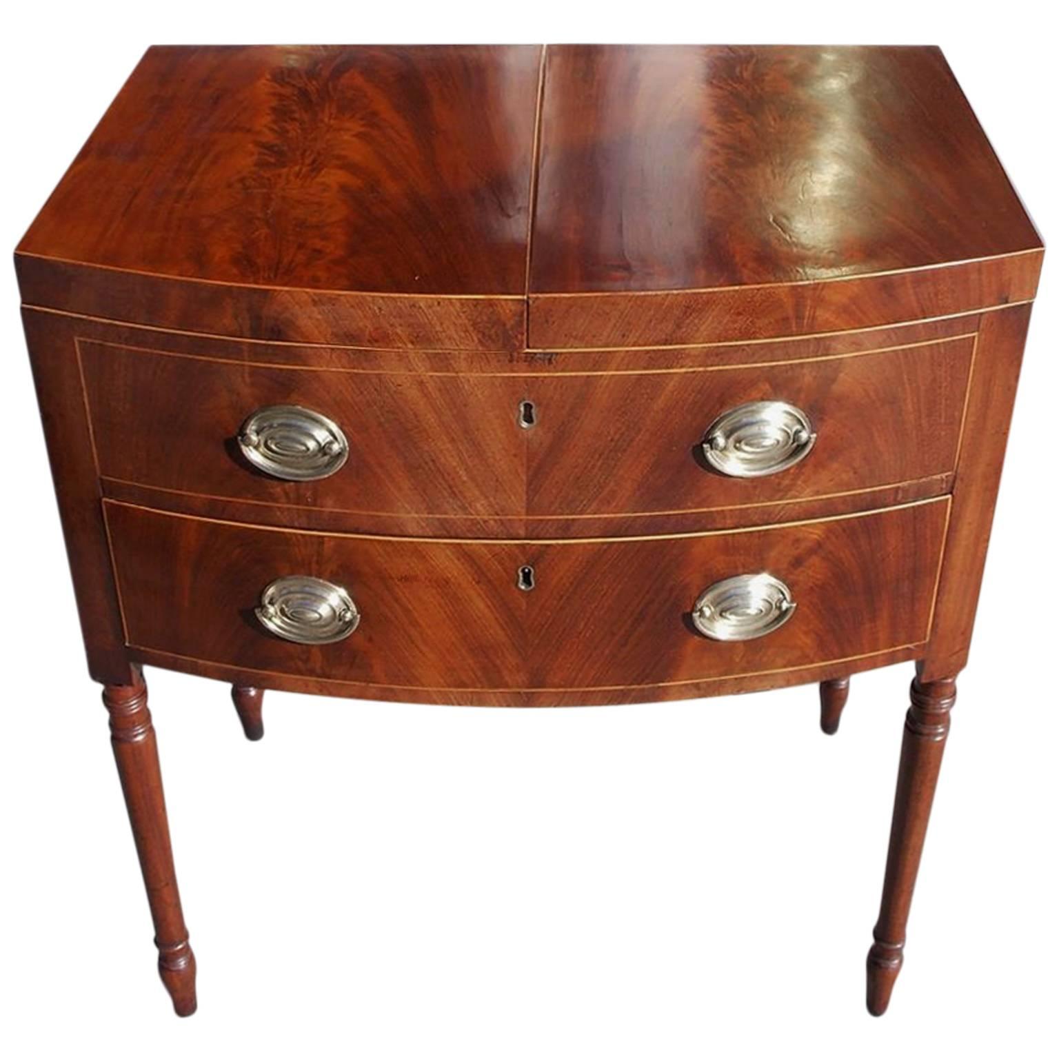 English Mahogany Bow Front Inlaid Ladies Dressing Table.  Circa 1790 For Sale