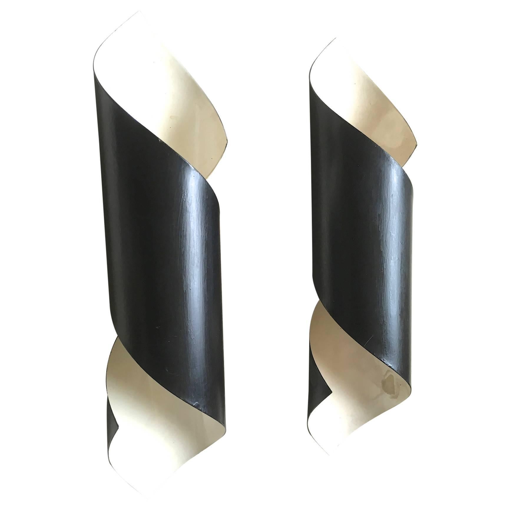 Pair of Black Tole Witty Sconces in the Style of Serge Mouille For Sale