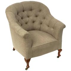 Antique English Upholstered Armchair on Turned Legs