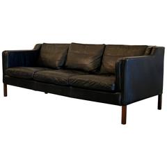 Vintage Danish Black Leather Sofa