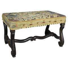 Louis XIV Walnut Os De Mouton Bench With Tapestry Seat