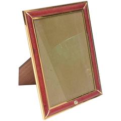 Vintage Signed Large Gucci Red Lizard And Brass Picture Frame
