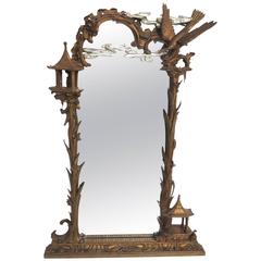 Carved Wood Gilded Chinoiserie Wall Mirror