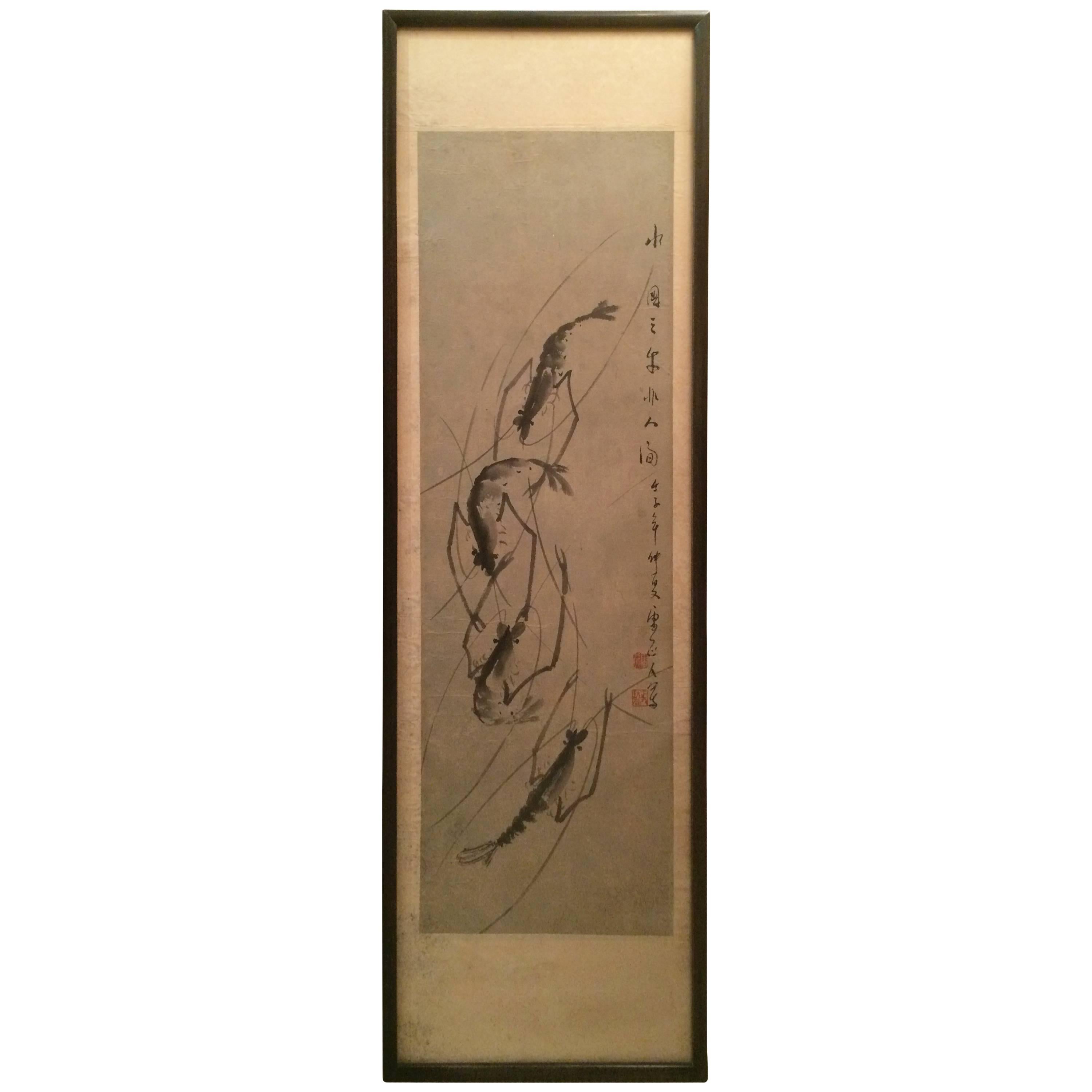 Chinese Scroll Painting of Prawns