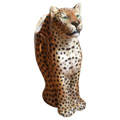 Vintage Italian Ceramic Leopard Umbrella Standard