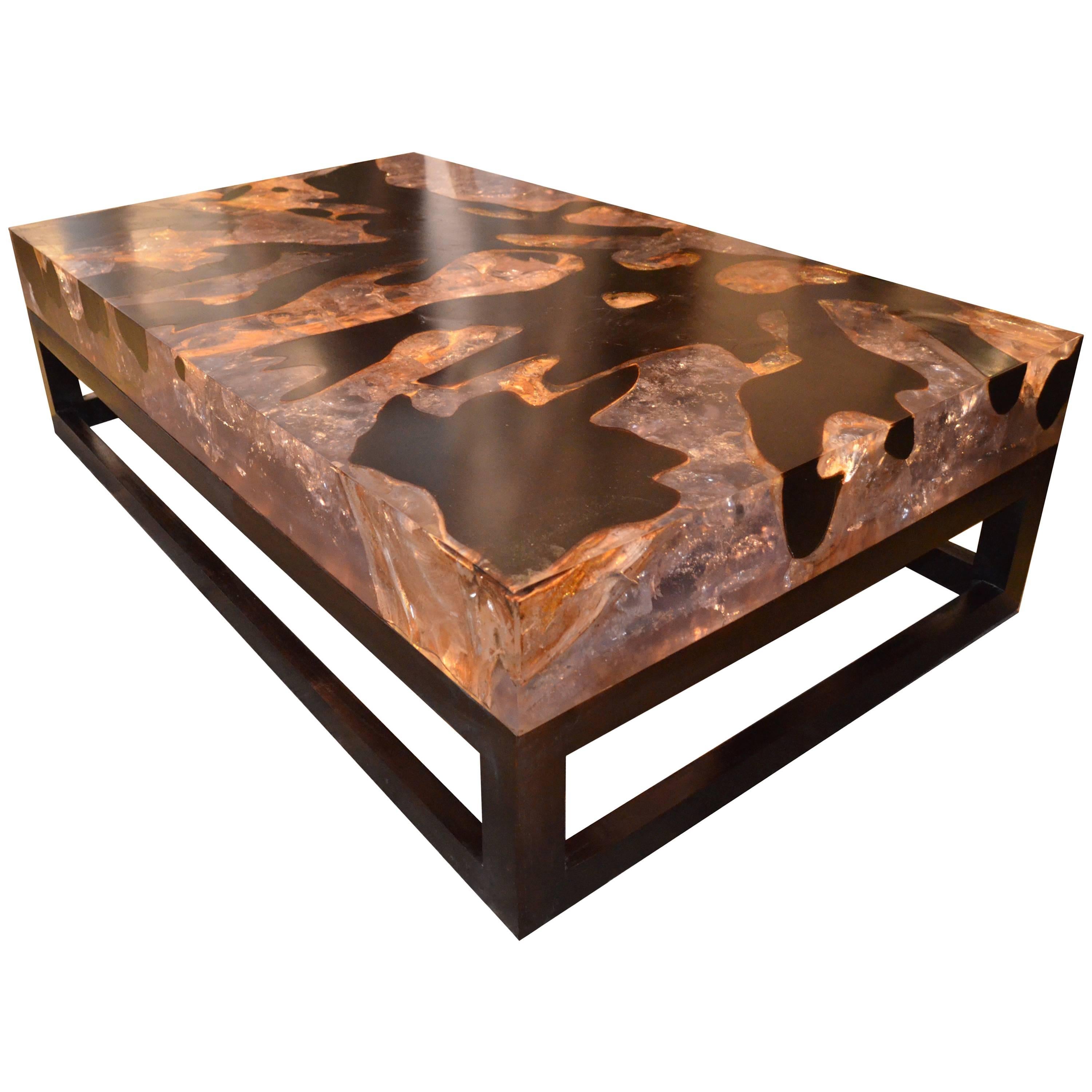 builder Wither Home country Andrianna Shamaris Cracked Resin Coffee Table with Base For Sale at 1stDibs