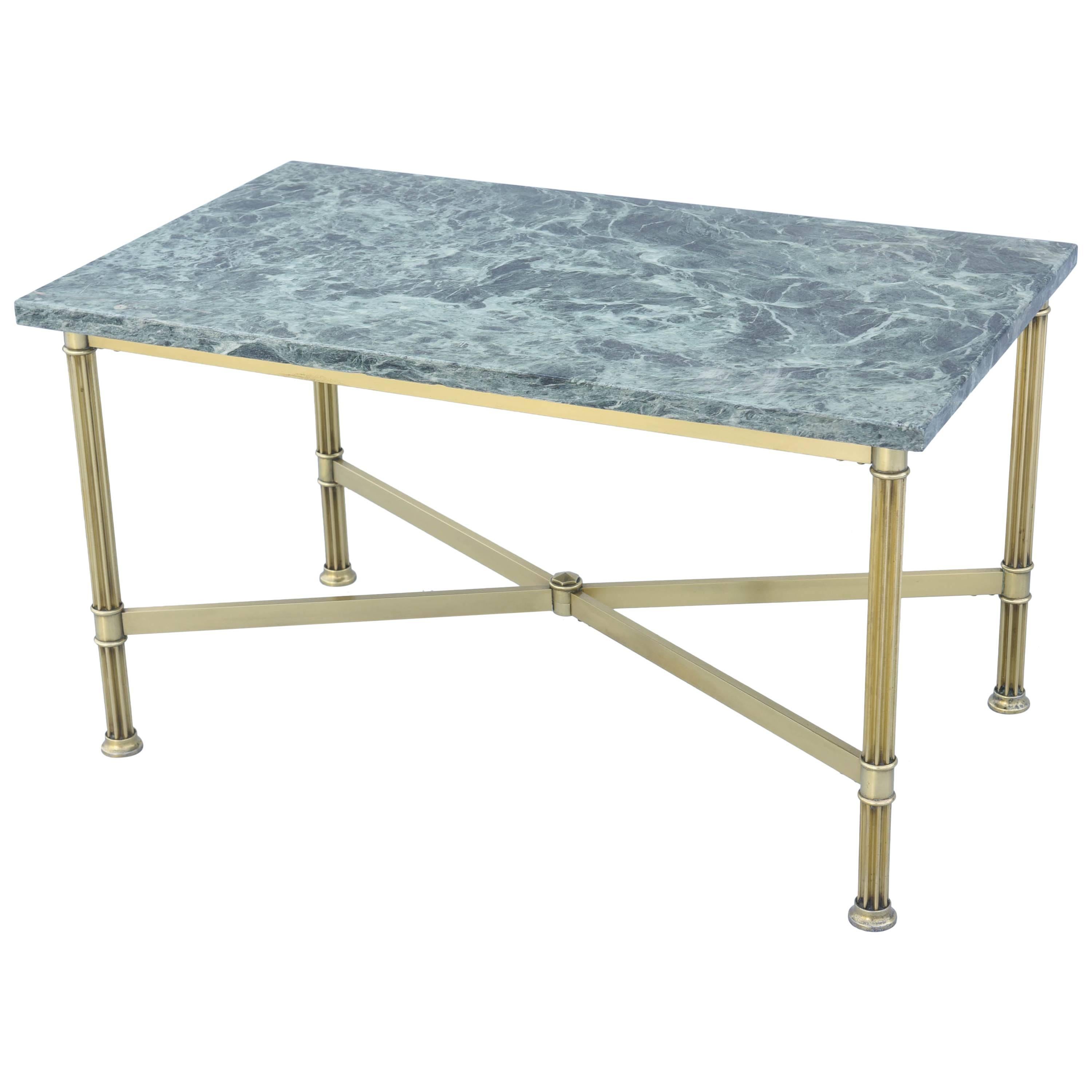 Brass Cocktail Table with Marble Top in the Manner of Jansen