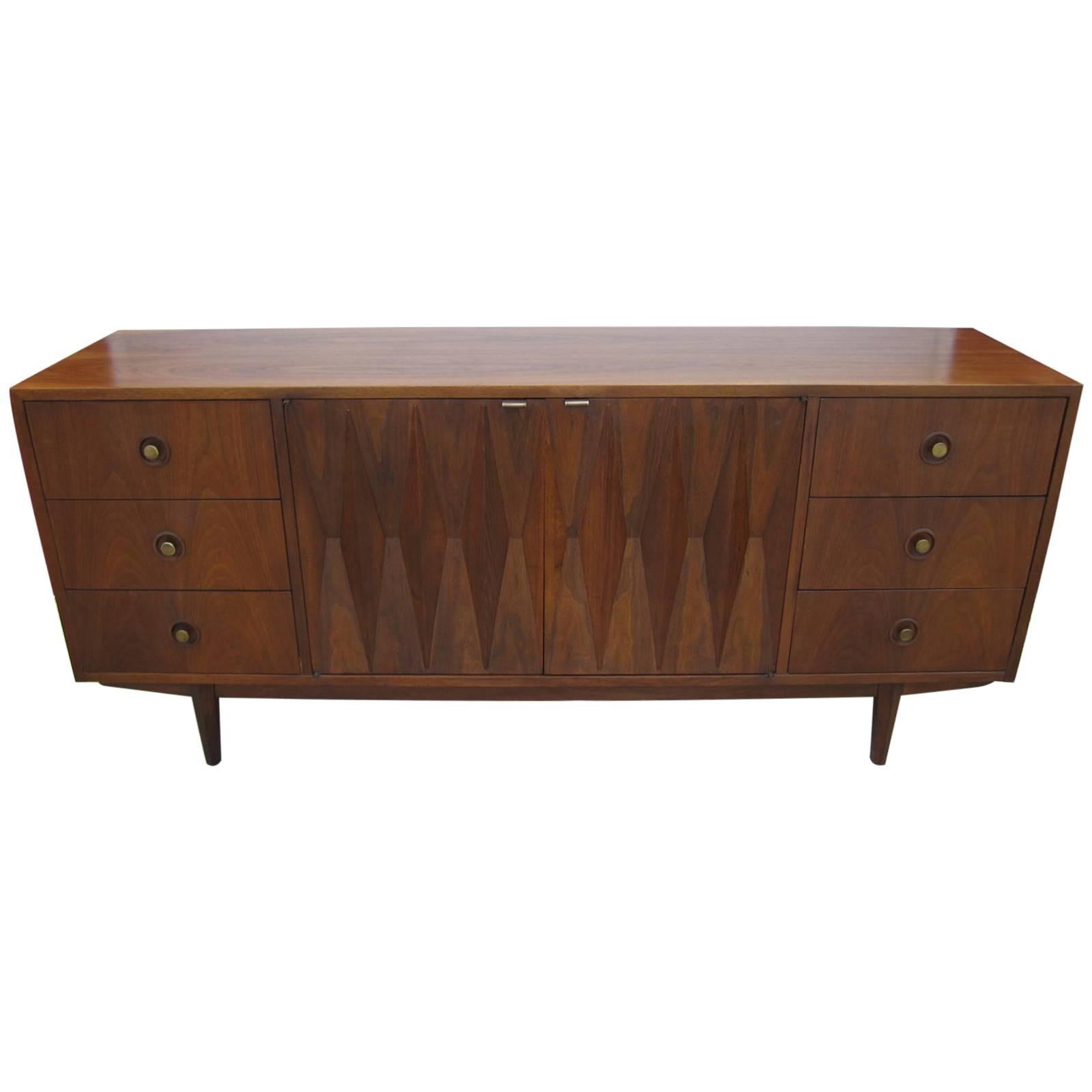 Stylish Sculptural Walnut American Modern Credenza Dresser Mid-Century