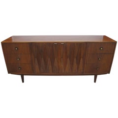 Retro Stylish Sculptural Walnut American Modern Credenza Dresser Mid-Century