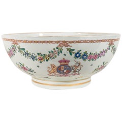 Large Antique Armorial Porcelain Punch Bowl Showing a Lion & Unicorn circa 1880