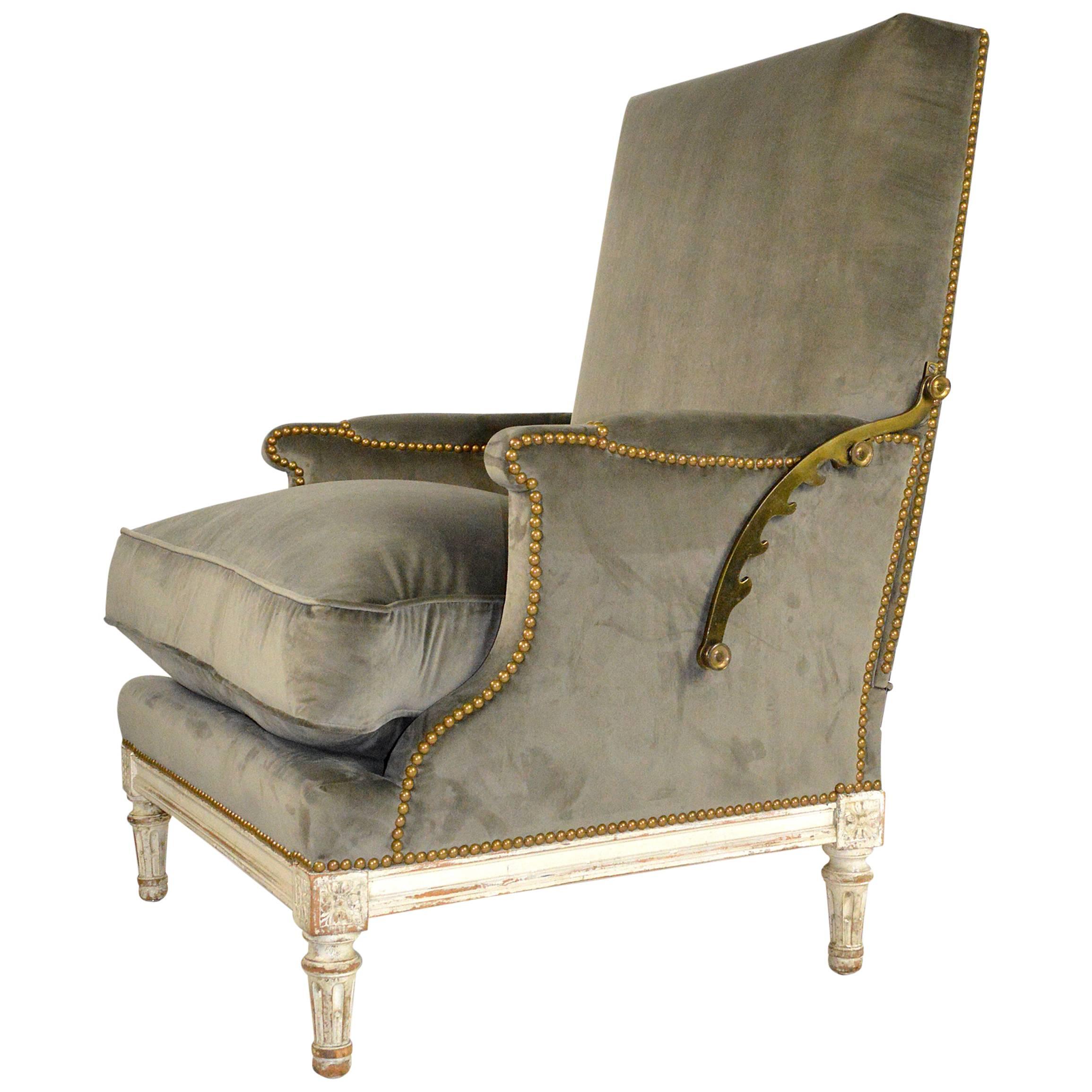 19th Century French Louis XVI Ratchet Reclinable Armchair For Sale