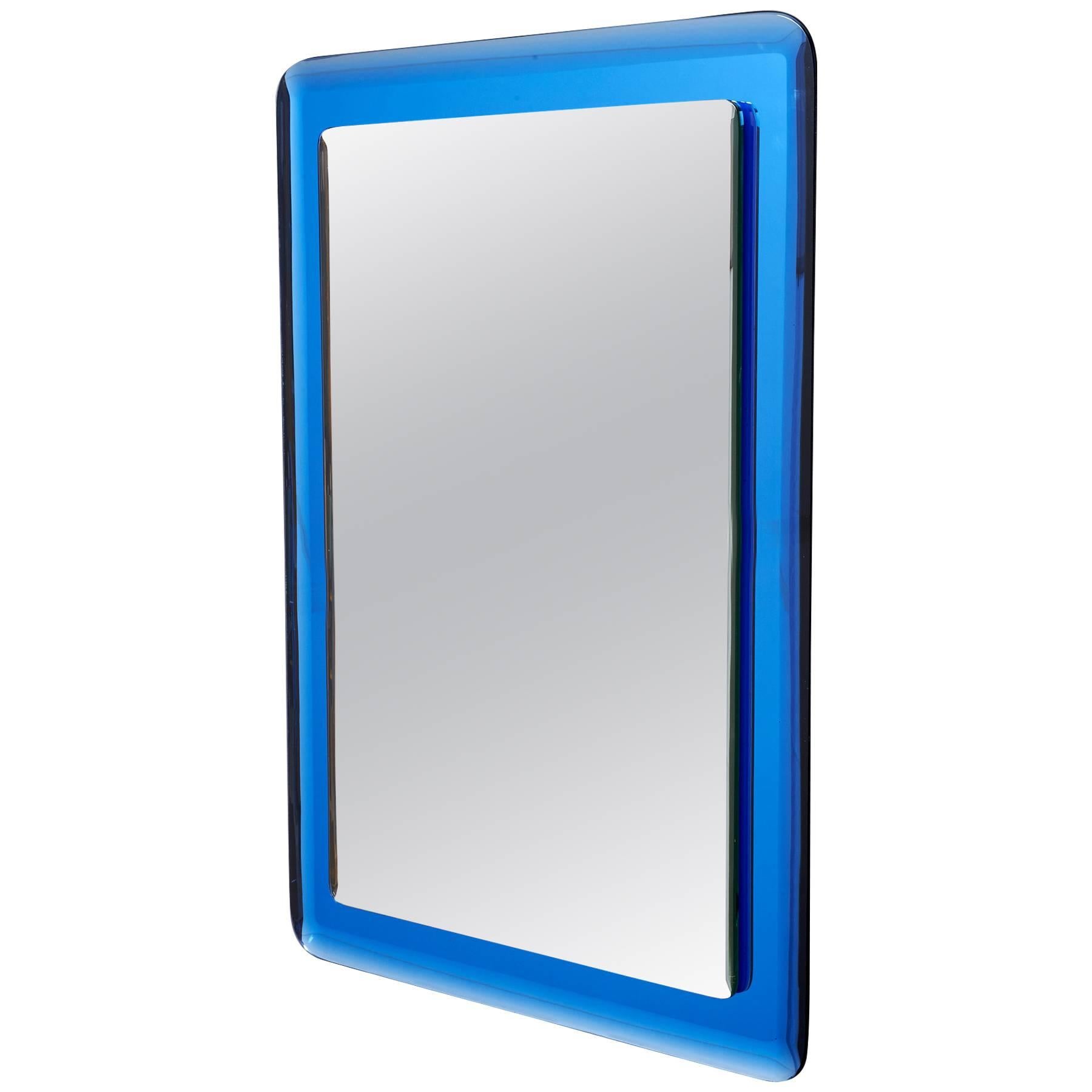 Blue Colored Beveled Glass Mirror, Italy, 1970s For Sale