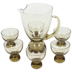 Vintage Mid-Century Amber Glass Cocktail Set