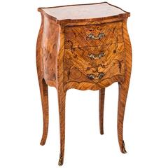 Exquisite Petite Bombe Marquetry Nightstand Chest with Bronze Hardware