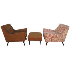 Lovely Pair of Milo Baughman Style Lounge Chairs and Ottoman 11
