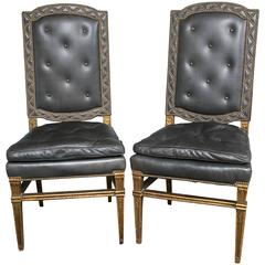 Pair of Leather Side Chairs with Nailhead Design Karges