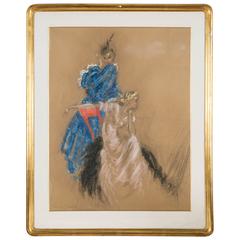 Two Ladies by Louis Icart, Pastel and Charcoal Drawing, 1930s 1