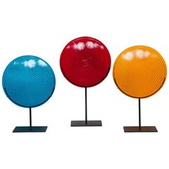 Set of Three Colored Signal Lenses on Stands