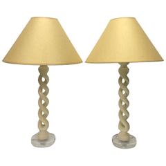 Pair of Carved Helix Lamps in the Manner of James Mont 10