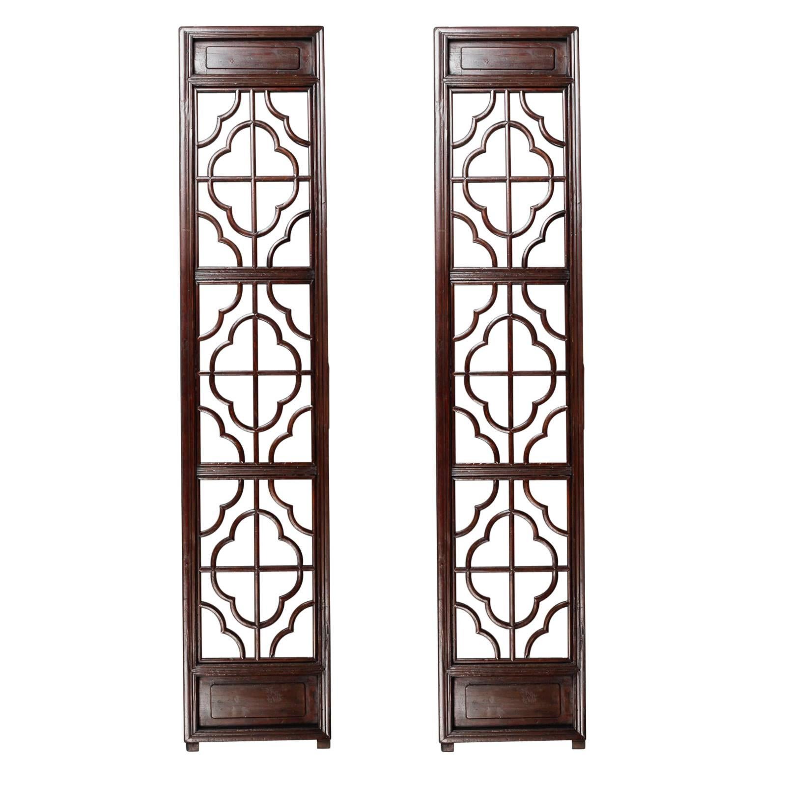 Tall Chinese Dark Carved Wood Screen Panel