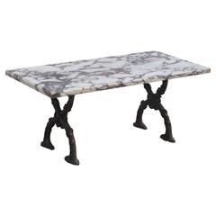 French 1940s Veined Marble-Top and Patinated Bronze Coffee Table