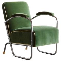 1930s Art Deco Club Chair Refinished in Kelly Green