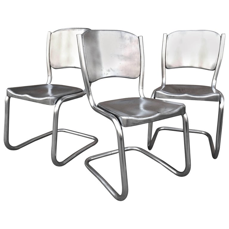 Set of Eight Tubular Brushed Steel Dining Chairs For Sale at 1stDibs