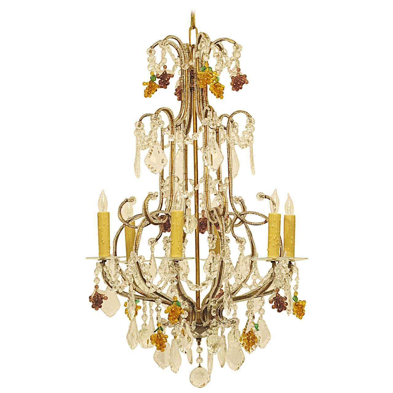 Italian Beaded Glass Chandelier For Sale