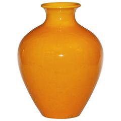 Large Awaji Pottery Vase in Golden Yellow Monochrome Glaze