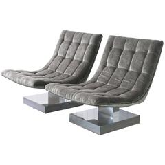 Rare Pair of Milo Baughman Lounge Chairs