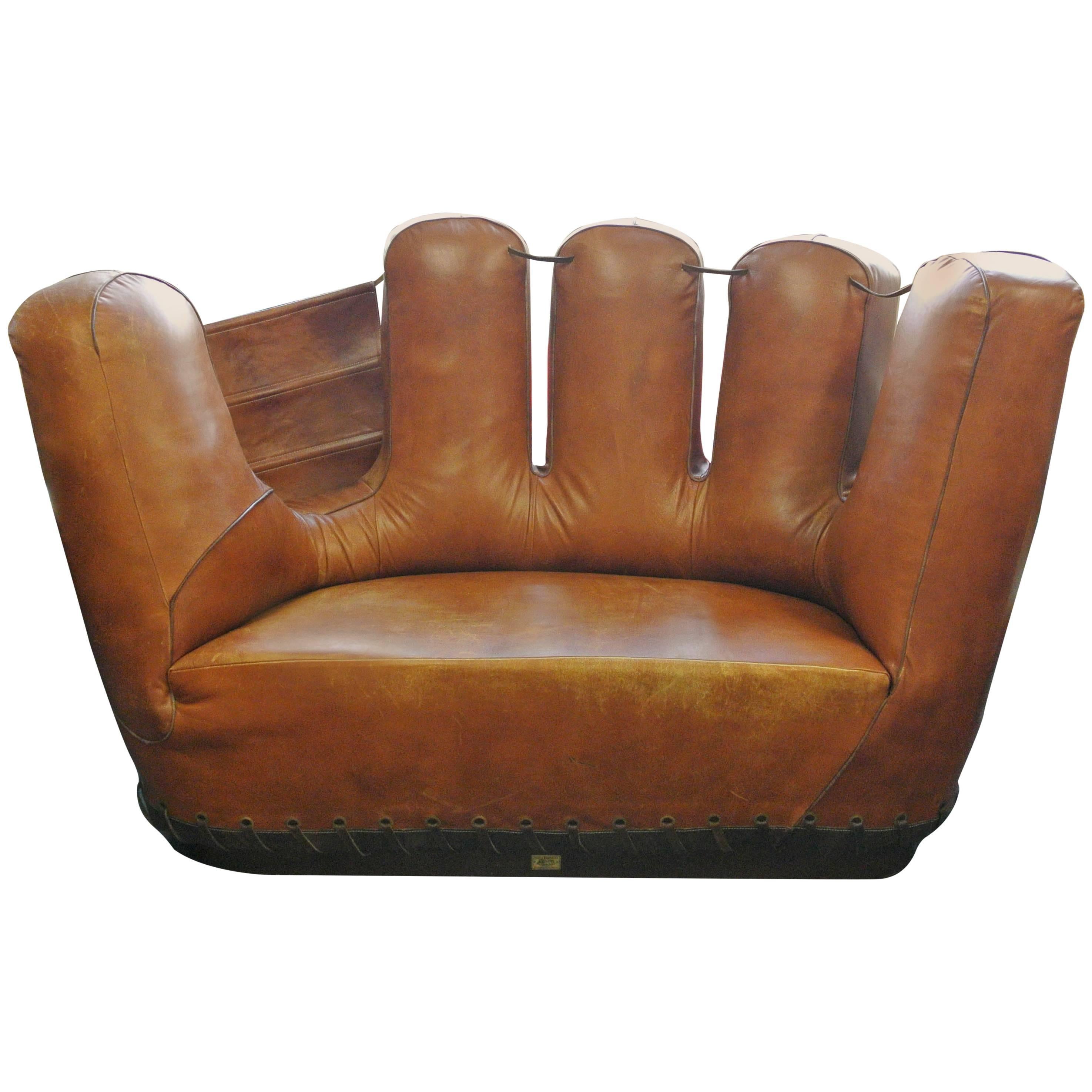 Stiles Brothers Leather Baseball Glove Sofa For Sale